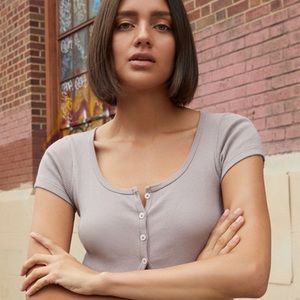 Brandy Melville Cropped Ribbed Henley Shirt